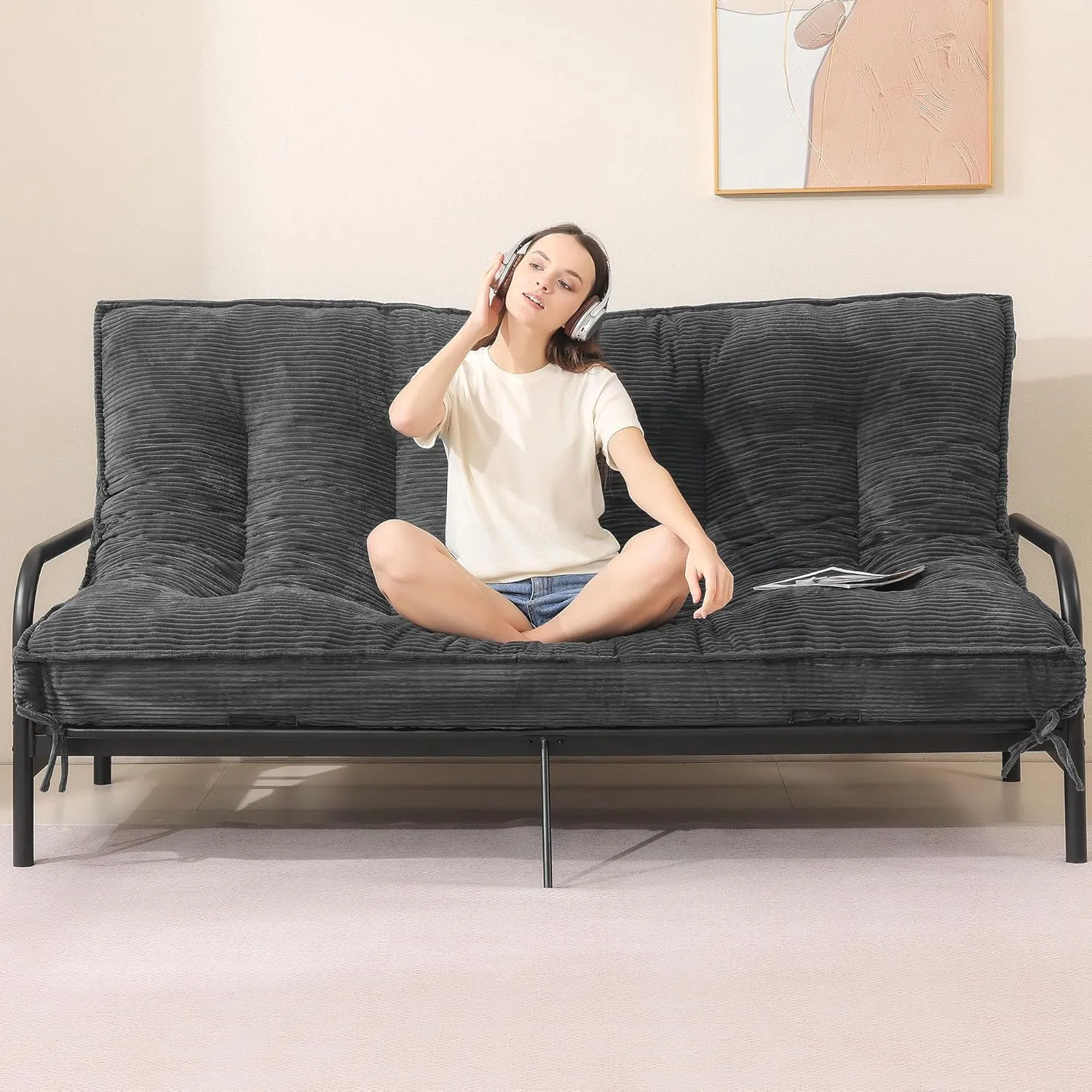 8 Inch Futon Mattress Full Size, Extra Thick Futon Sofa Bed Upgraded Japanese Floor Mattress Floor Futons Mattress for Adults Foldable Japanese Futon Mattress 8", Grey