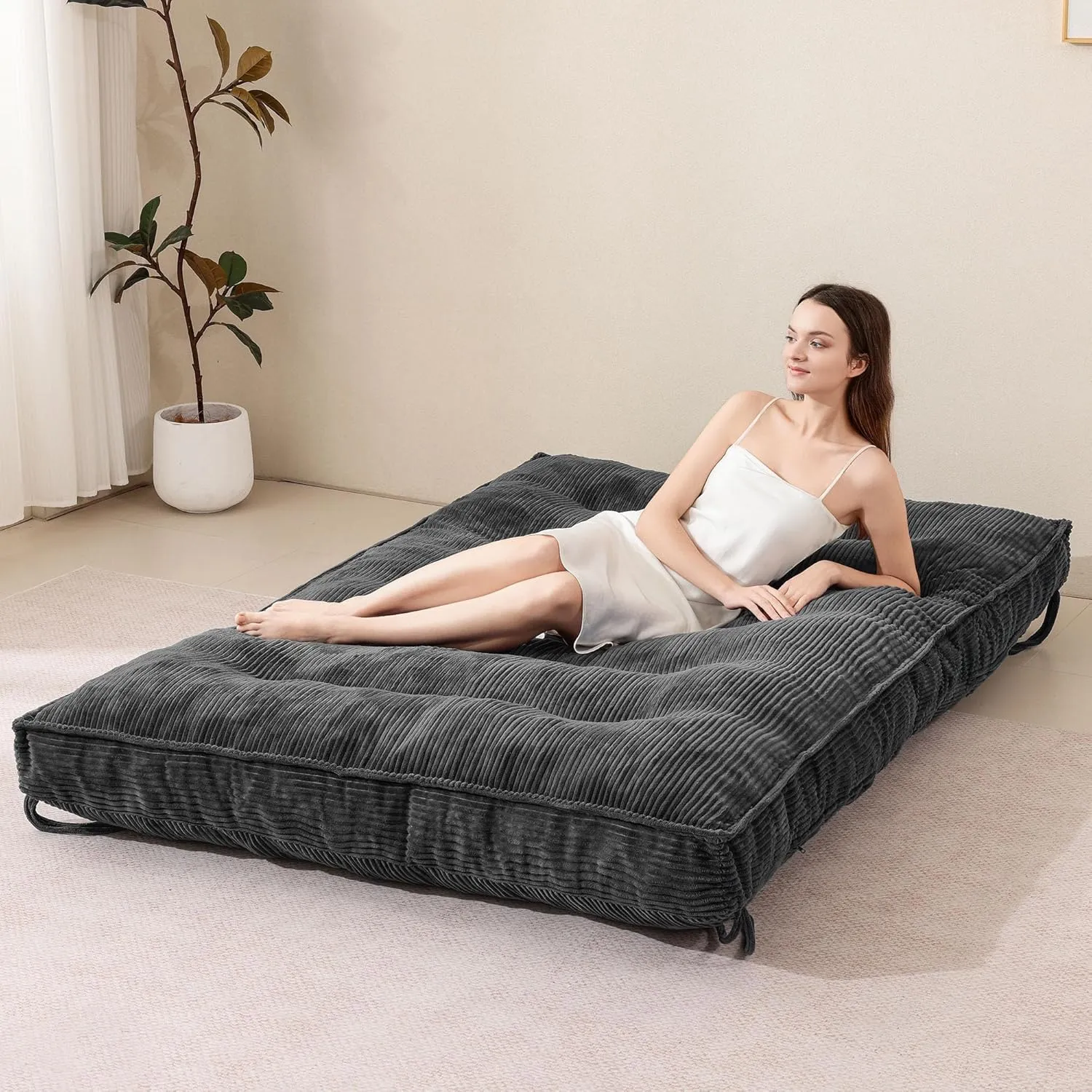 8 Inch Futon Mattress Full Size, Extra Thick Futon Sofa Bed Upgraded Japanese Floor Mattress Floor Futons Mattress for Adults Foldable Japanese Futon Mattress 8", Grey