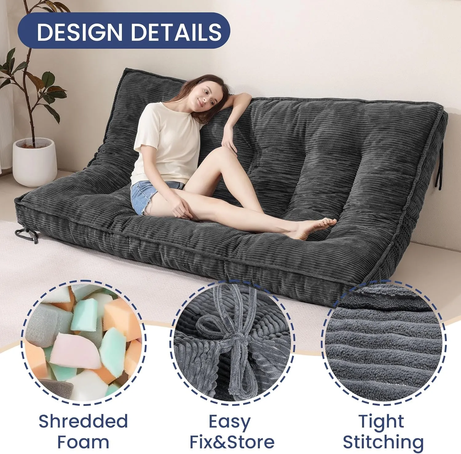 8 Inch Futon Mattress Full Size, Extra Thick Futon Sofa Bed Upgraded Japanese Floor Mattress Floor Futons Mattress for Adults Foldable Japanese Futon Mattress 8", Grey