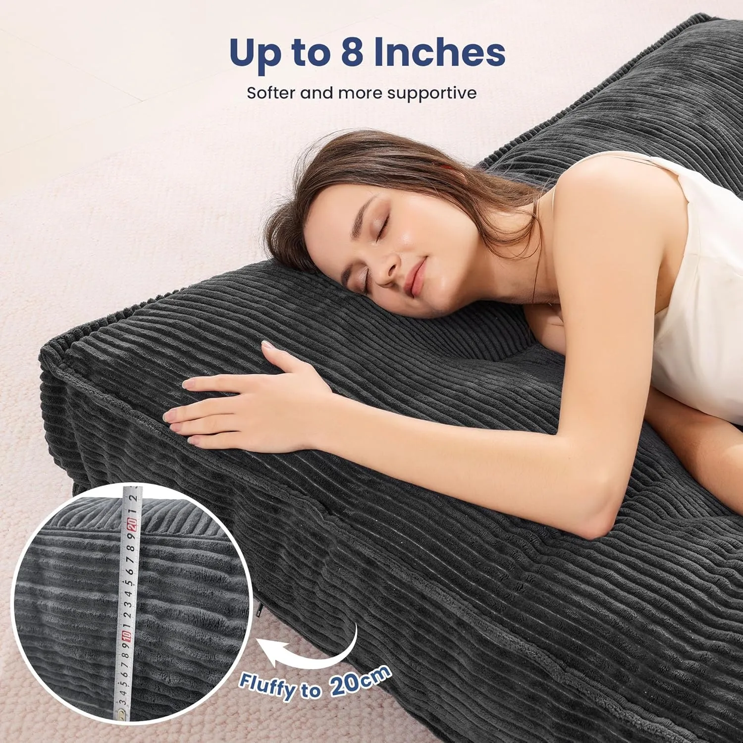 8 Inch Futon Mattress Full Size, Extra Thick Futon Sofa Bed Upgraded Japanese Floor Mattress Floor Futons Mattress for Adults Foldable Japanese Futon Mattress 8", Grey