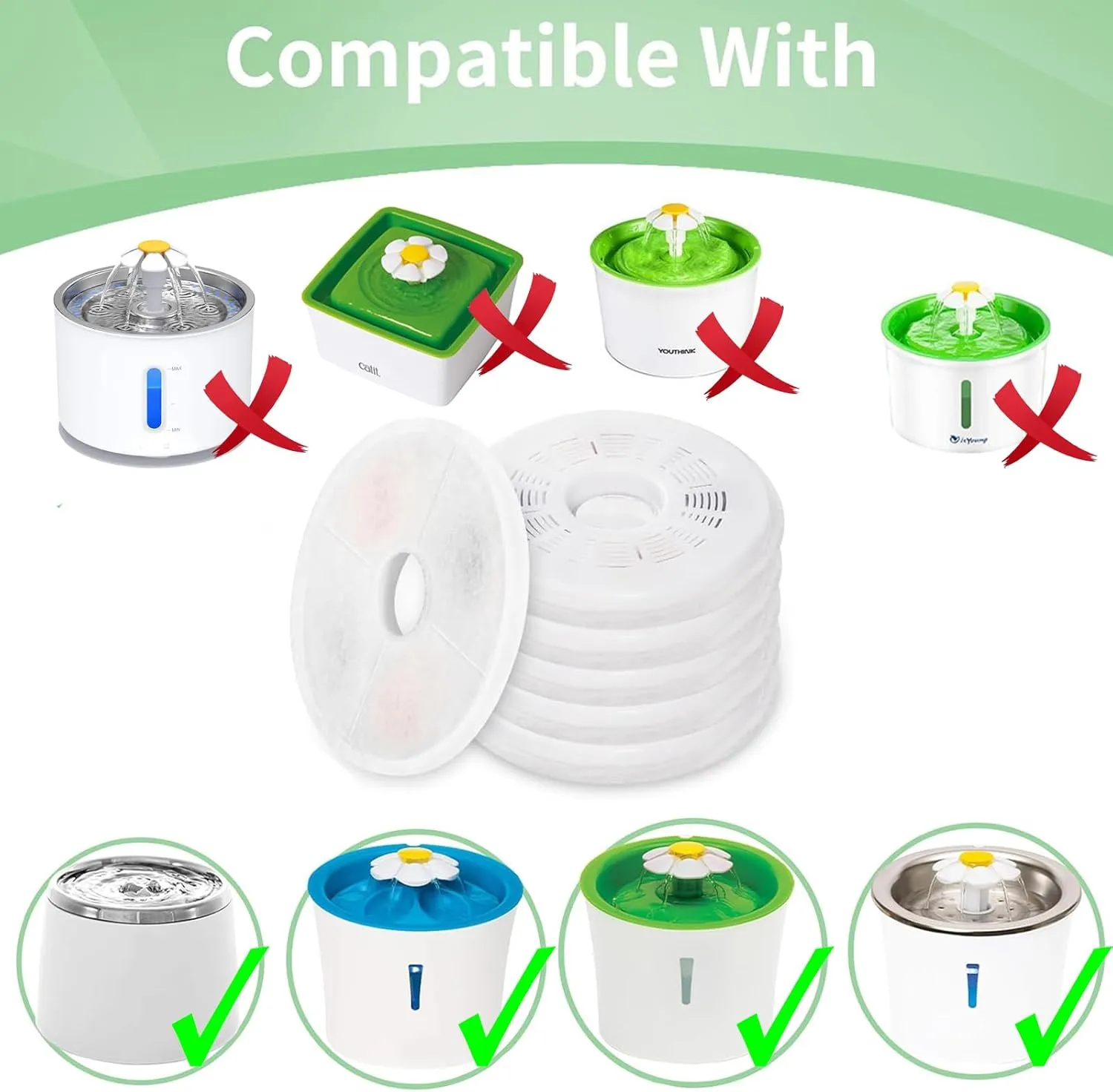 8 Pack Cat Water Fountain Replacement Filters Fit for 3L Flower Water Dispenser Automatic Pet Dog Cat Fountain Filter