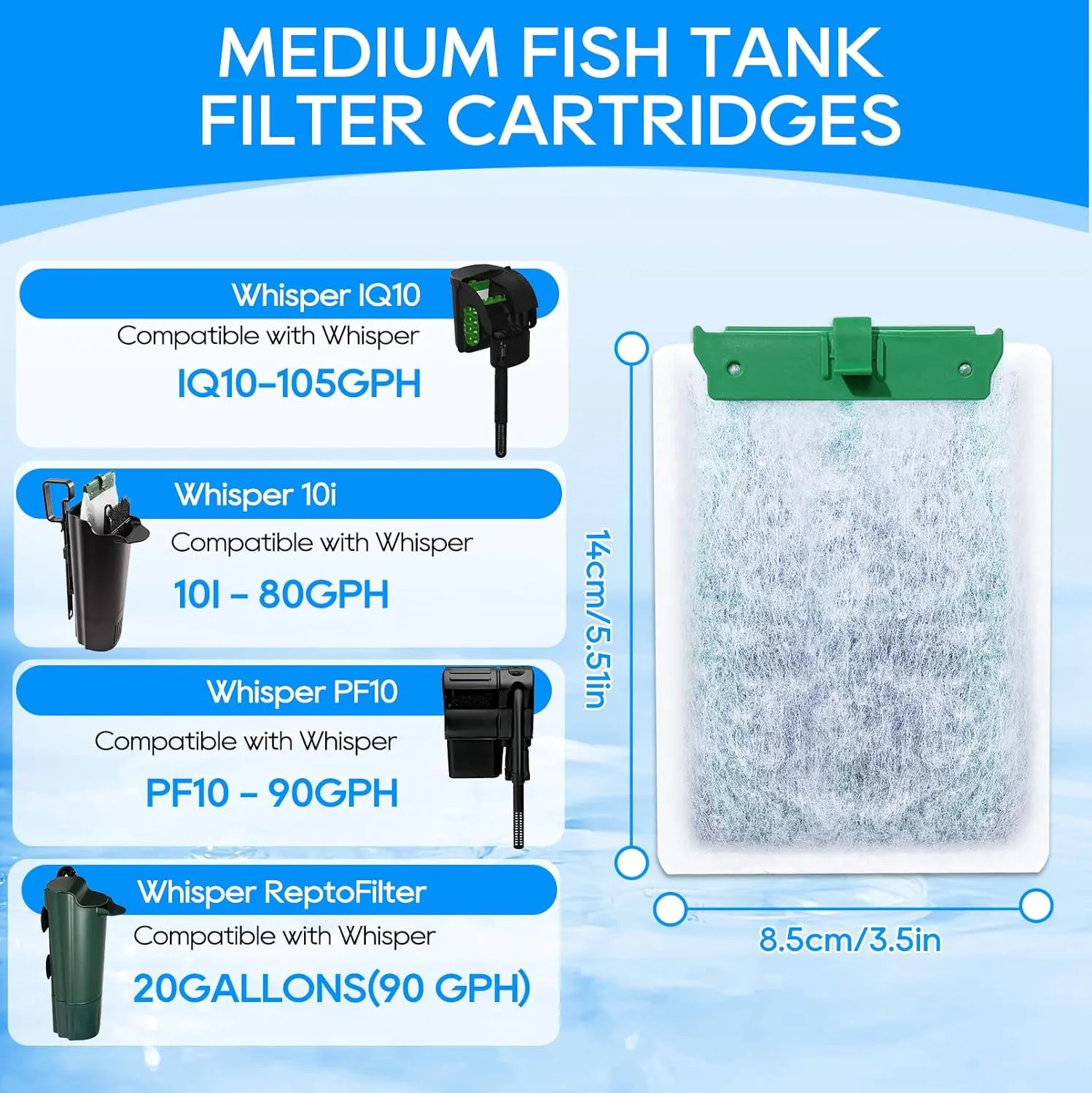 8 Pack Medium Fish Tank Filter Cartridges Compatible with Tetra Whisper Bio-Bag Filter Medium, Aquarium Filters Cartridge for Whisper ReptoFilter & 10i / IQ10 / PF10