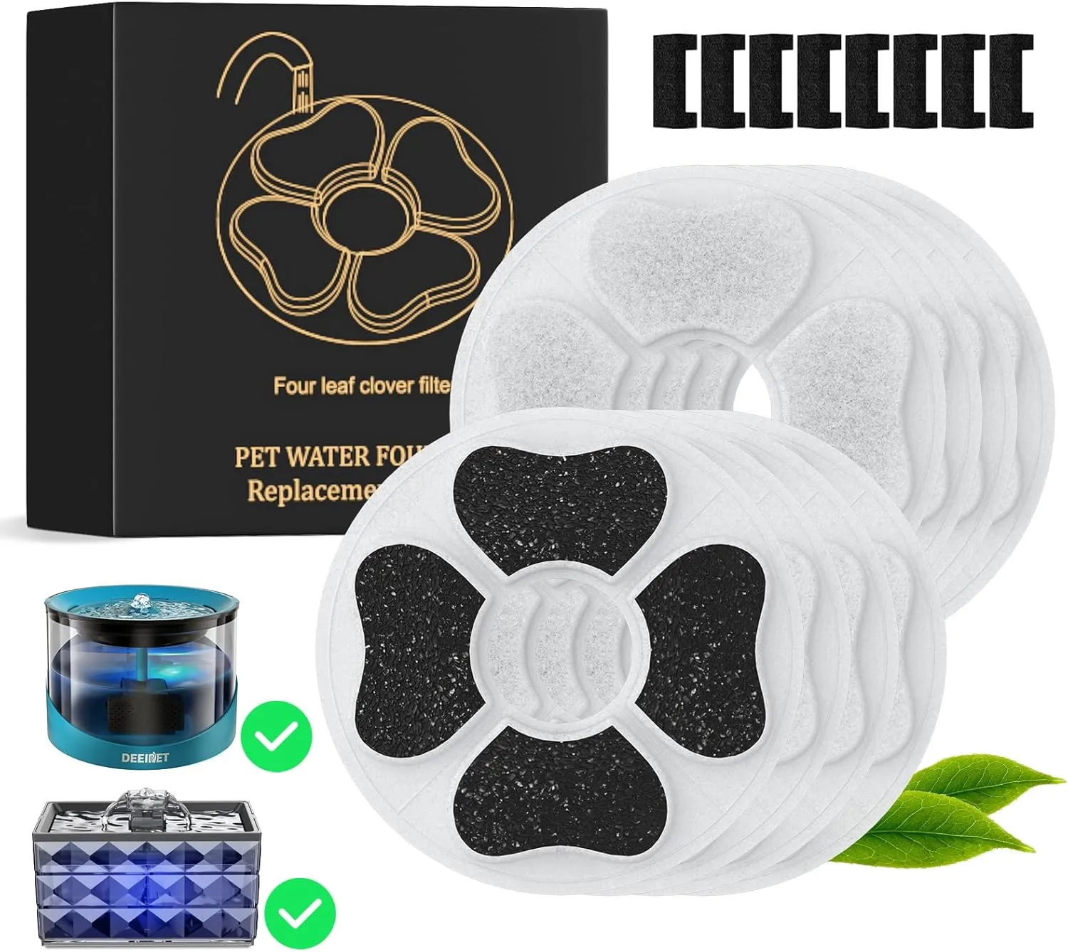 8 Packs Cat Water Fountain Food Grade Replacement Filters & Sponges for 74oz, 135oz Automatic Pet Fountain Dog Water Dispenser