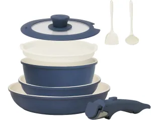 8PCS Ceramic Cookware,Nonstick Pan, Removable Handle Ceramic Pots and Pans Set, Stackable Set, Nonstick Pan Pots and Pans Set Non Stick pot(Blue)