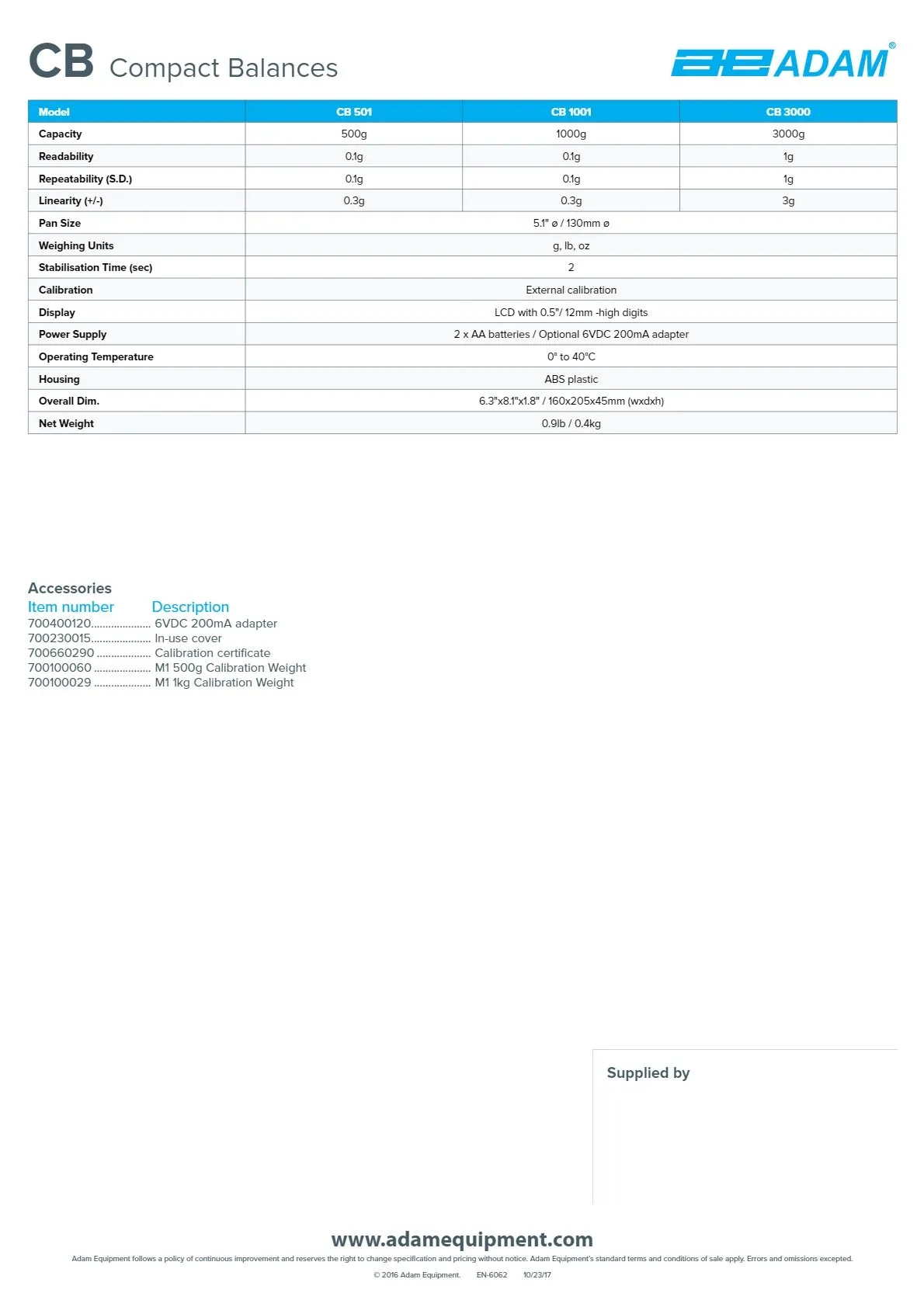 Adam Equipment CB 1001 - Compact Balance