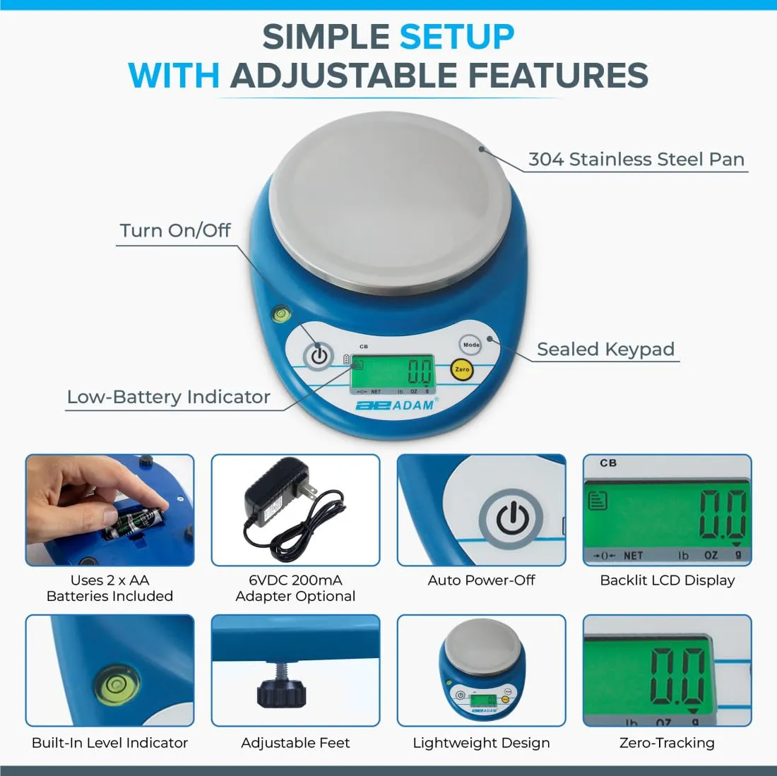 Adam Equipment CB 3000 Compact Balance, 3000g Capacity, 1g Readability