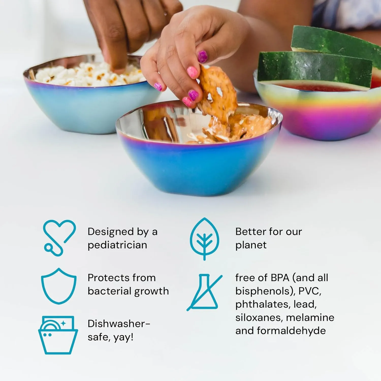 Ahimsa Stainless Steel Kids Bowls - Pediatrician Designed, 12oz Toddler Bowls, Non Toxic Stainless Steel Snack Bowl, BPA Free & Dishwasher Safe (Single Blue Bowl)