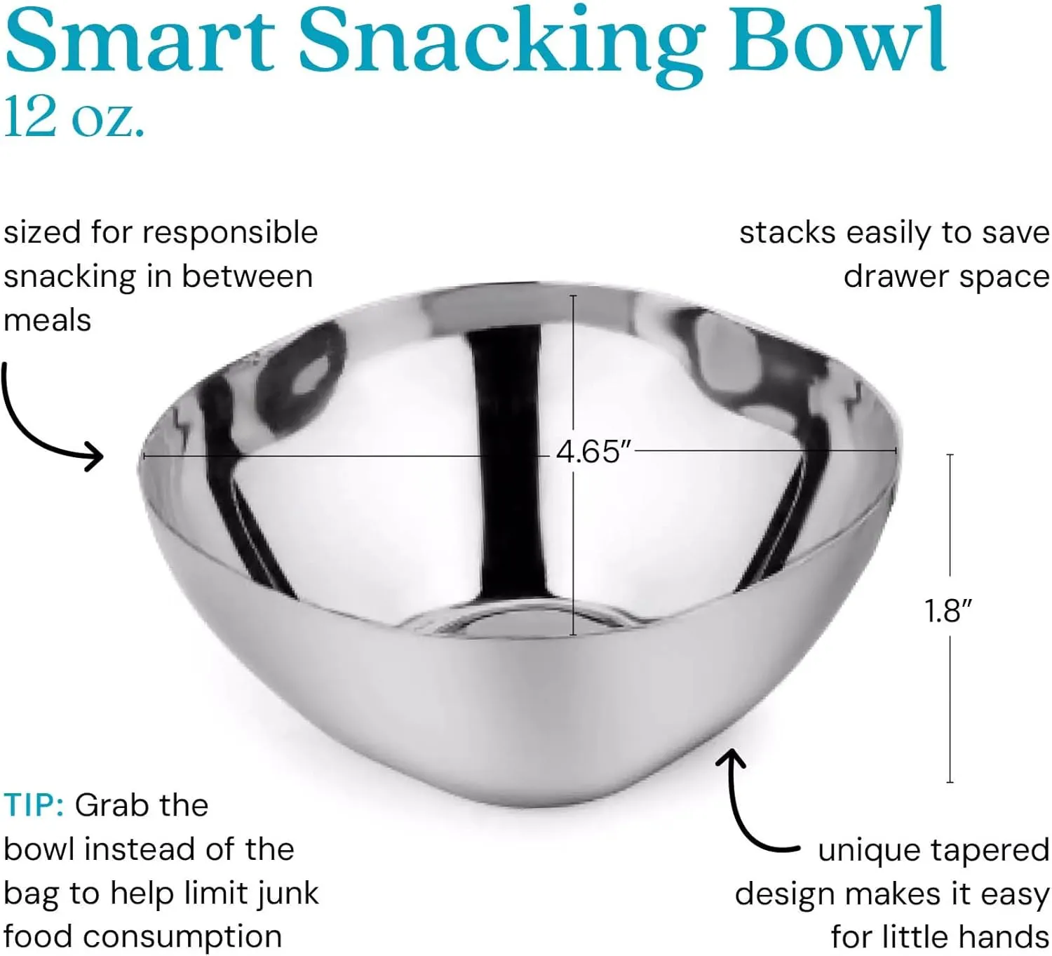 Ahimsa Stainless Steel Kids Bowls - Pediatrician Designed, 12oz Toddler Bowls, Non Toxic Stainless Steel Snack Bowl, BPA Free & Dishwasher Safe (Single Bowl)