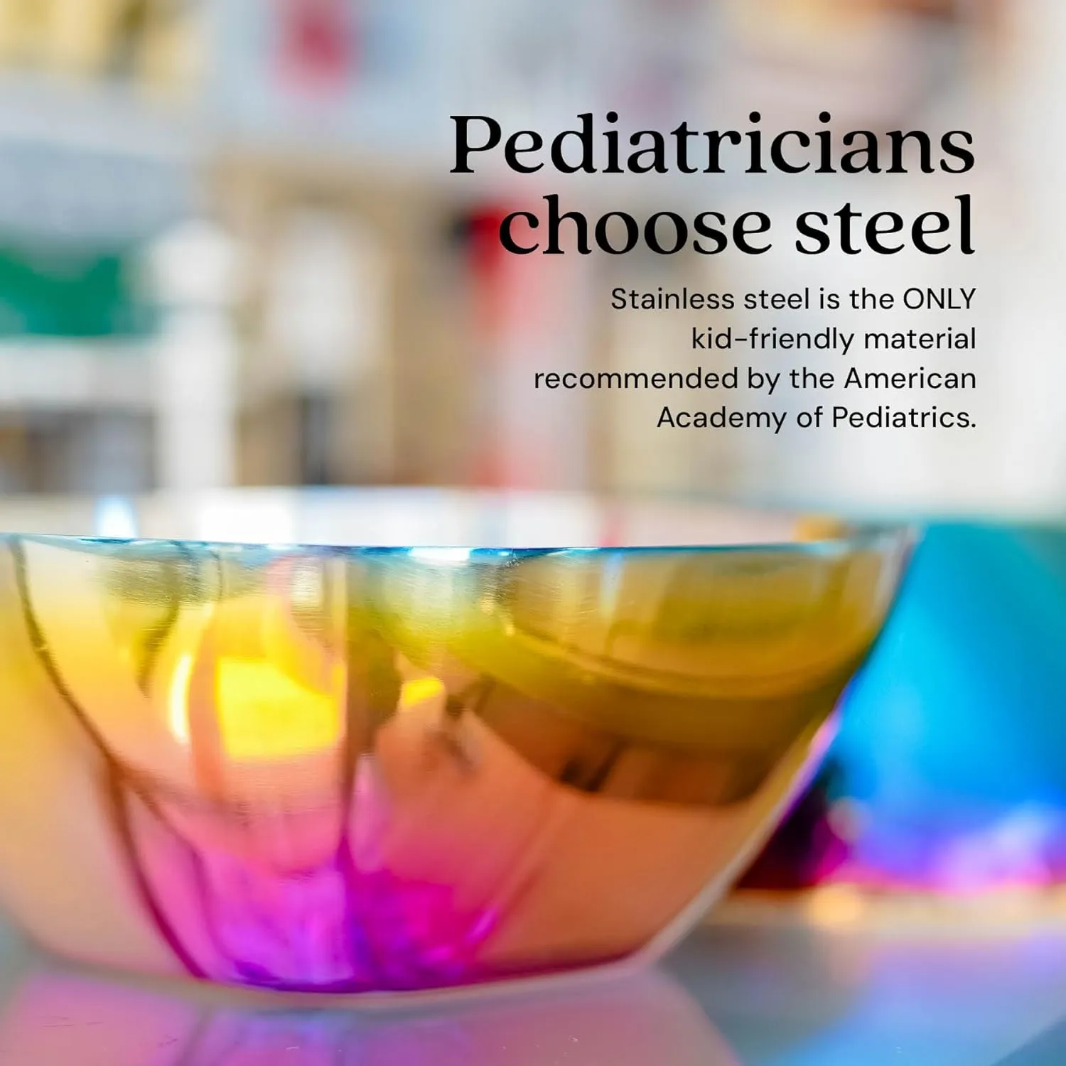 Ahimsa Stainless Steel Kids Bowls - Pediatrician Designed, 12oz Toddler Bowls, Non Toxic Stainless Steel Snack Bowl, BPA Free & Dishwasher Safe (Single Rainbow Bowl)