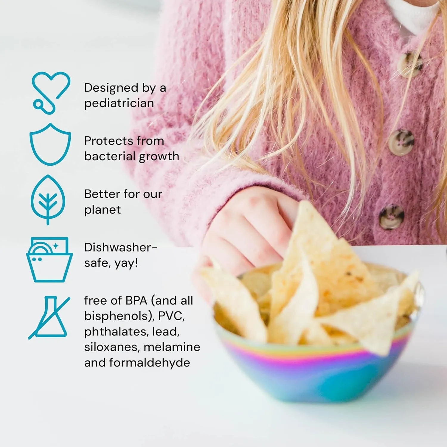 Ahimsa Stainless Steel Kids Bowls - Pediatrician Designed, 12oz Toddler Bowls, Non Toxic Stainless Steel Snack Bowl, BPA Free & Dishwasher Safe (Single Rainbow Bowl)