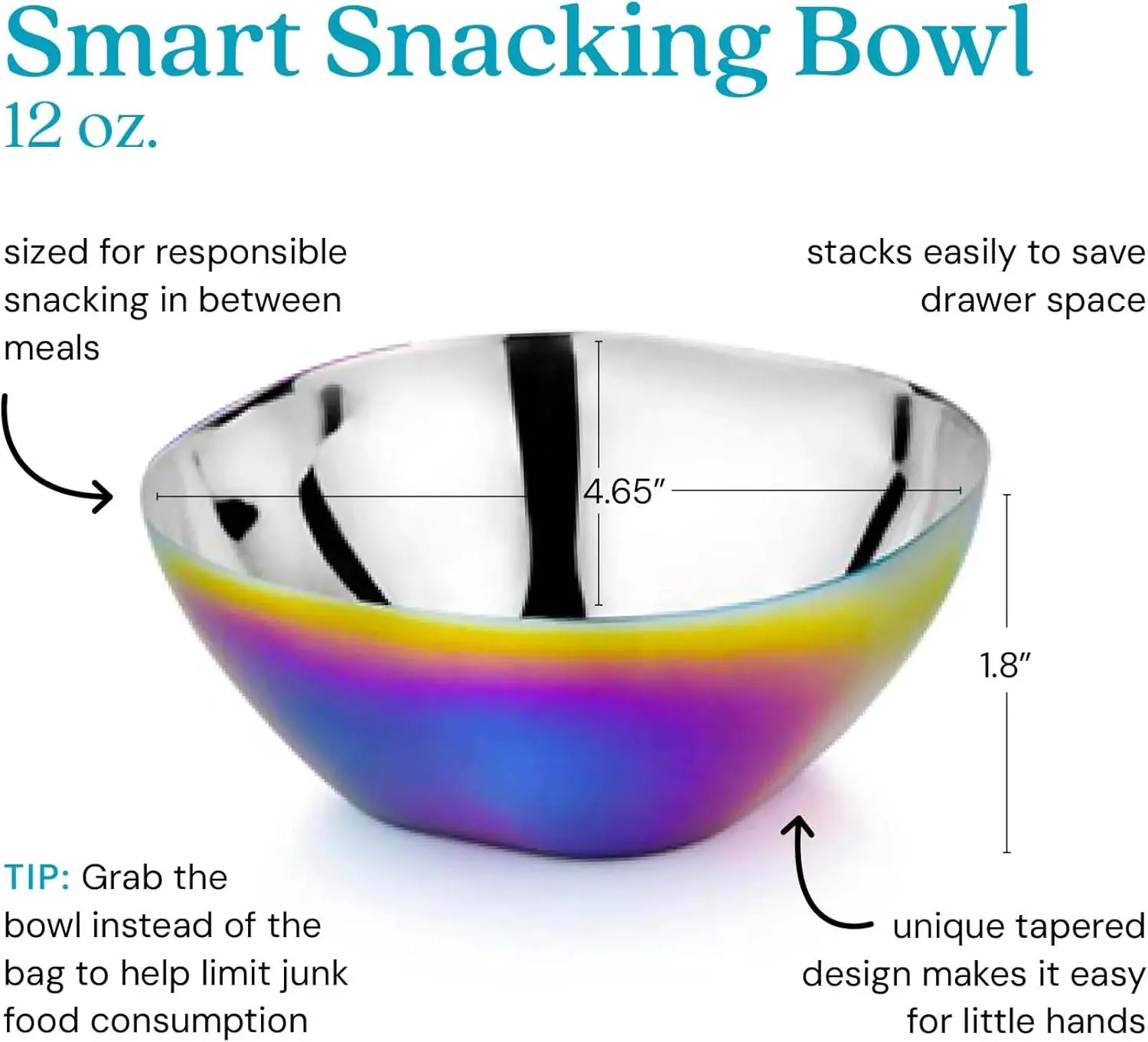 Ahimsa Stainless Steel Kids Bowls - Pediatrician Designed, 12oz Toddler Bowls, Non Toxic Stainless Steel Snack Bowl, BPA Free & Dishwasher Safe (Single Rainbow Bowl)