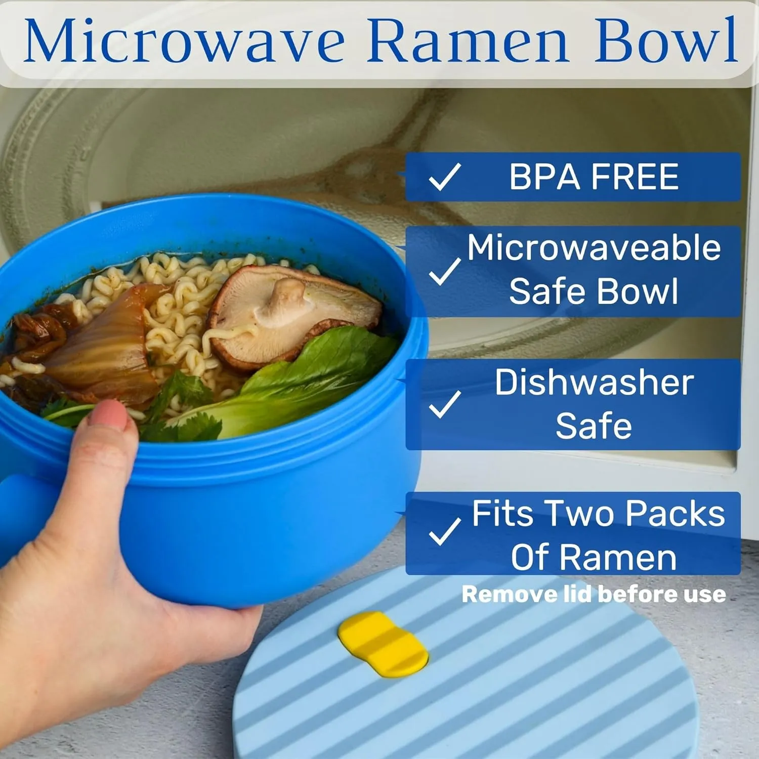 AI LOVE PEACE Ramen Bowls, 40 oz Large Microwavable Noodle Bowls (1 Blue, 1 Purple) with Chopsticks, Sporks, and Utensil Bag, Portable Microwave Bowl for Home, Office, Dorm, or College Gift.