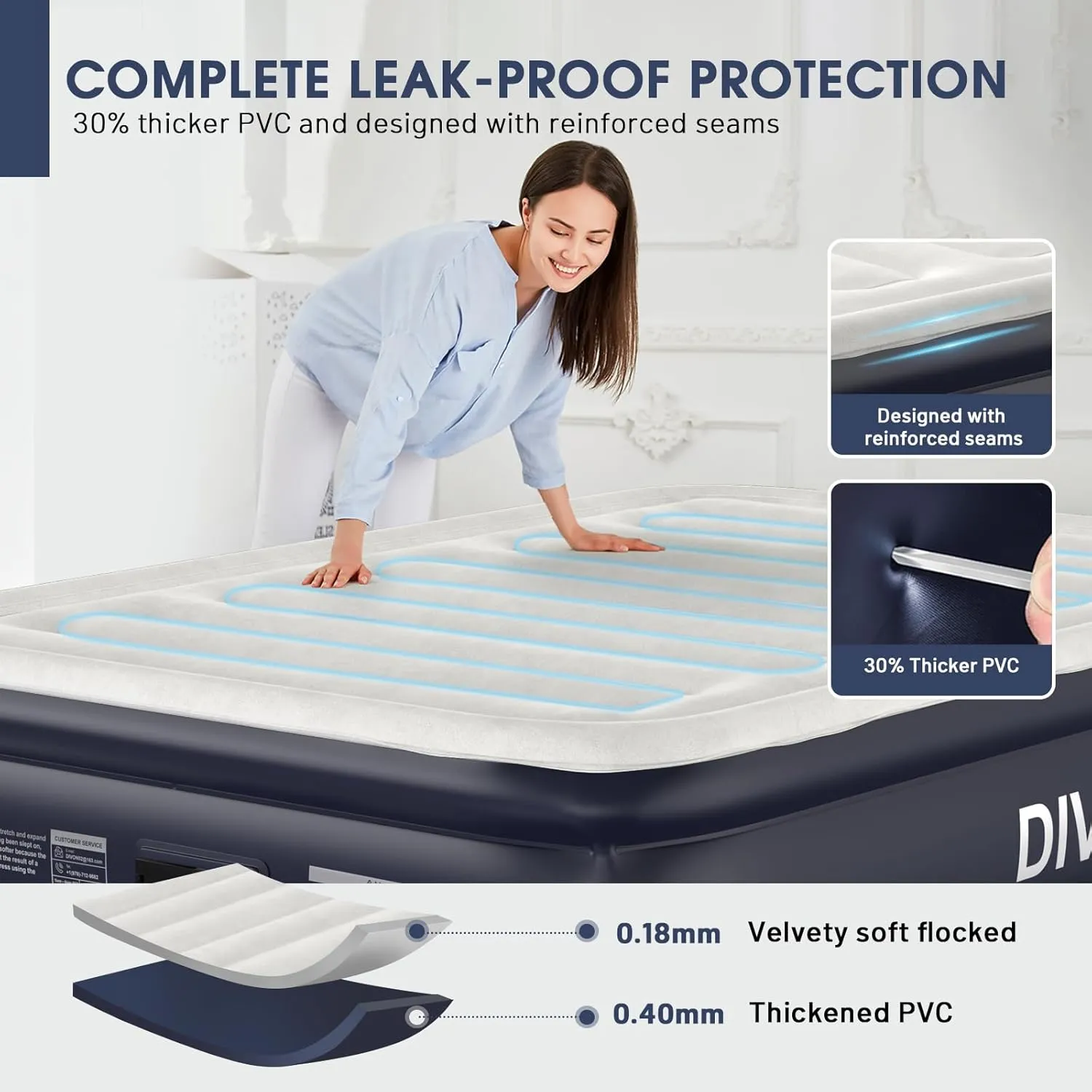 Air Mattress Full with Built in Pump,18''Raised Blow Up Mattress 2 Mins Self-Inflation/Deflation,Upgraded Thicker Inflatable Mattress，Air Bed with Storage Bag for Guests,Home，Camping，660 lbs Max