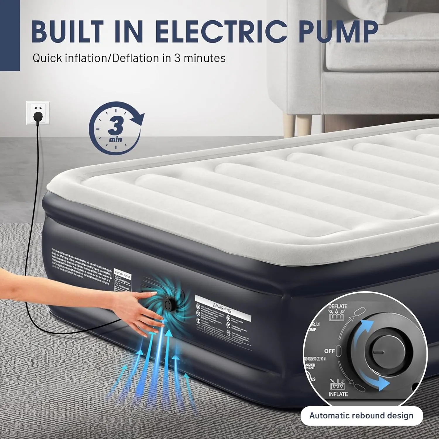 Air Mattress Full with Built in Pump,18''Raised Blow Up Mattress 2 Mins Self-Inflation/Deflation,Upgraded Thicker Inflatable Mattress，Air Bed with Storage Bag for Guests,Home，Camping，660 lbs Max