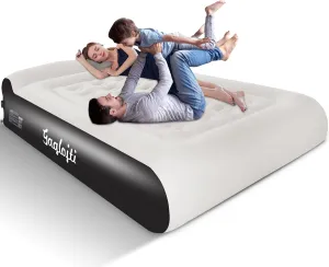 Air Mattress Queen with Built in Pump 16" Air Mattress Air Columns 660lbs Max Self Inflatable Blow Up Mattress in 3Mins Flocked Airbed with Carry Bag for Travel, Camping&Home (White)