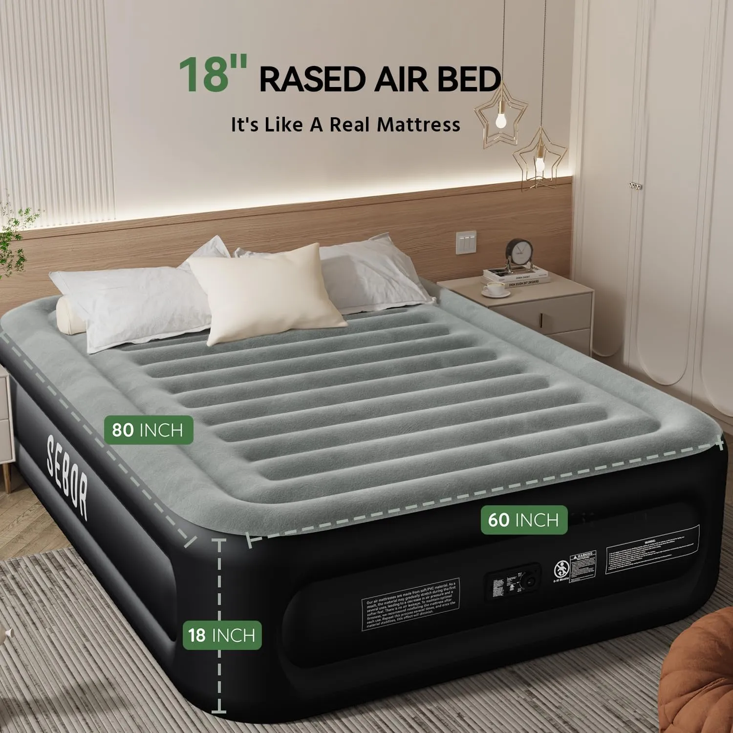 Air Mattress Queen with Built in Pump,18 inch Fast & Easy Inflation/Deflation Inflatable Mattress,Durable Blow Up Mattress for Home&Guests,Weight Capacity of up to 660 lb MAX