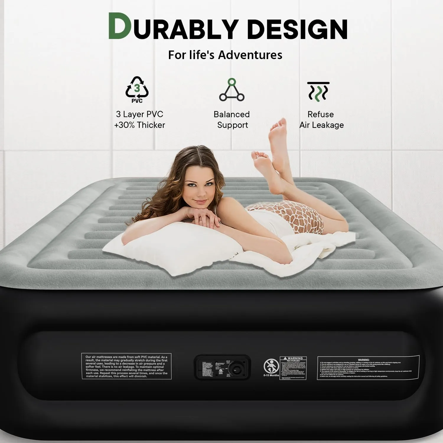Air Mattress Queen with Built in Pump,18 inch Fast & Easy Inflation/Deflation Inflatable Mattress,Durable Blow Up Mattress for Home&Guests,Weight Capacity of up to 660 lb MAX