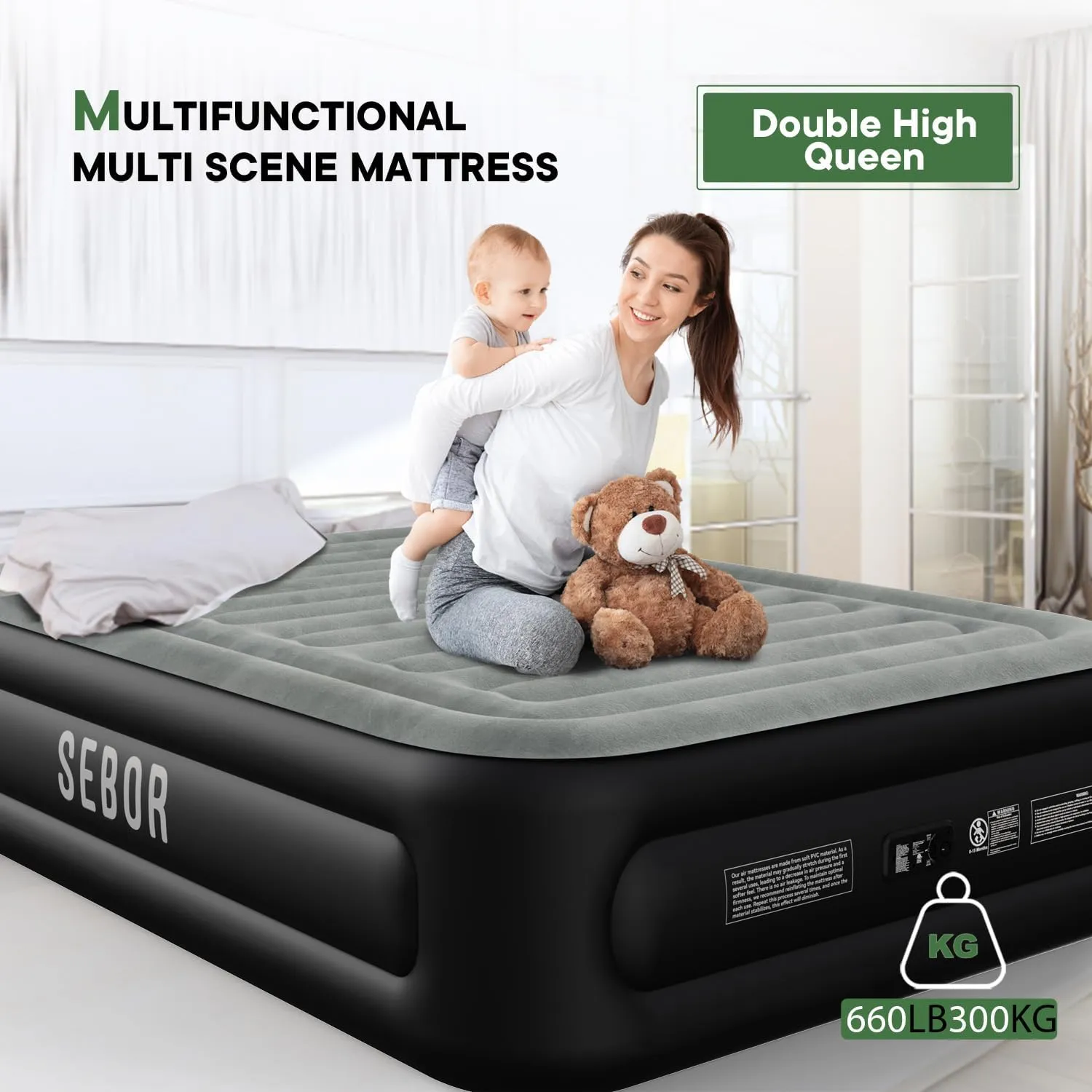 Air Mattress Queen with Built in Pump,18 inch Fast & Easy Inflation/Deflation Inflatable Mattress,Durable Blow Up Mattress for Home&Guests,Weight Capacity of up to 660 lb MAX