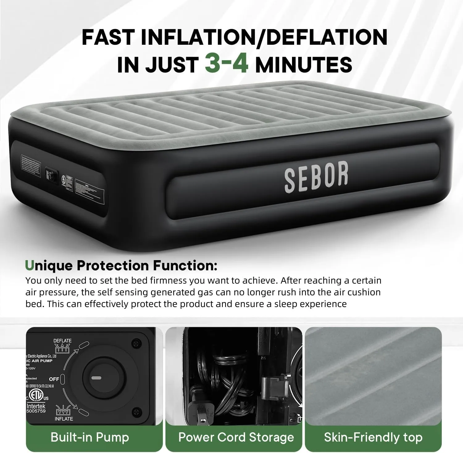 Air Mattress Queen with Built in Pump,18 inch Fast & Easy Inflation/Deflation Inflatable Mattress,Durable Blow Up Mattress for Home&Guests,Weight Capacity of up to 660 lb MAX
