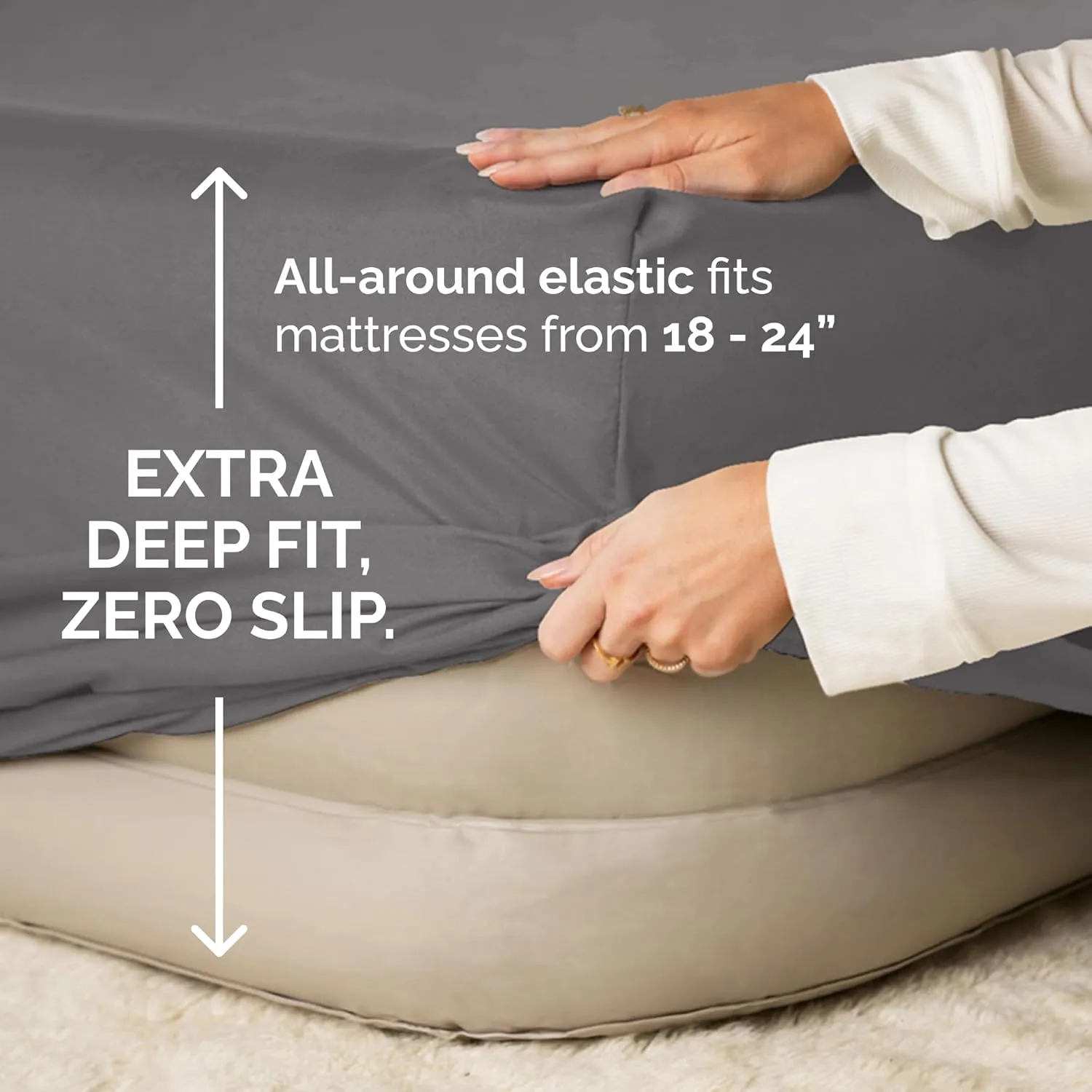 Air Mattress Sheet Set for Queen Size - 4 Piece Breathable & Cooling Sheets w/ Extra Deep Pockets - Fits Inflatable & Blow Up Air Mattresses Up to 24 Inches Thick - Soft and Wrinkle Free - Dark Grey