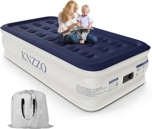 Air Mattress Twin with Built-in Pump, Blow Up Mattress with Soft Flocked Top, Leakproof Inflatable Mattress, Foldable Waterproof Air Bed for Home, Guests, Camping, with Storage Bag