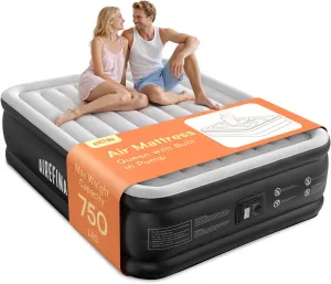 Airefina Air Mattress Queen with Built in Pump, 18 Raised Blow Up Mattress Upgraded Comfort Inflatable Mattress for Guest Home, with Portable Carrying Bag Air Bed Queen Size, Colchones Inflables