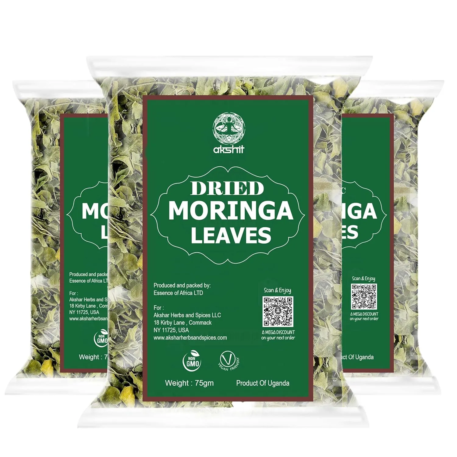 Akshit Dried Moringa Leaves, Hojas De Moringa, Fresh Leaf Tea, 7.8oz, Natural MoringaOleifera Leaves, No Additives, Non-GMO, Caffeine- Free Tea, Dried Herbs.