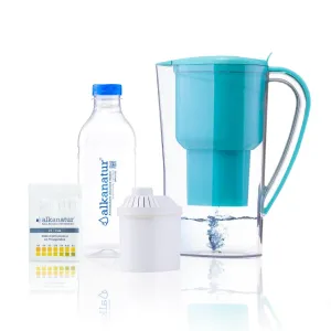 Alkanatur Alkaline Hydrogen Water Filter Pitcher - Removes Fluoride, Chlorine, Microplastics, PFAs, Lead - Activated Coconut Charcoal Carbon Filter - Water Ionizer, pH of 9.5, Adds Magnesium