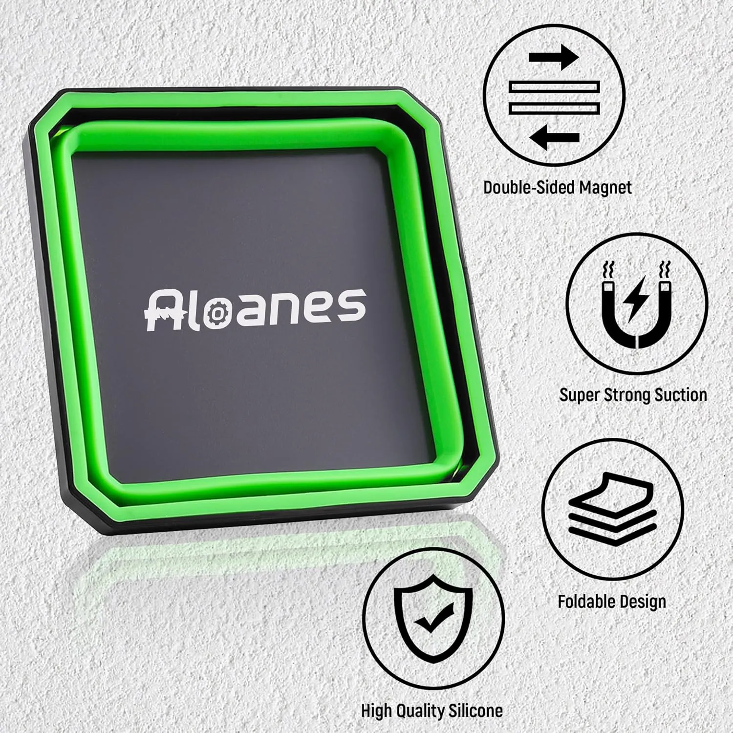 ALOANES Magnetic Parts Tray Set-Collapsible Magnetic Tool Tray Small Parts Organiser with Double Magnet, Magnetic Bowl for Fixing Nuts and Bolts (Black&Green)
