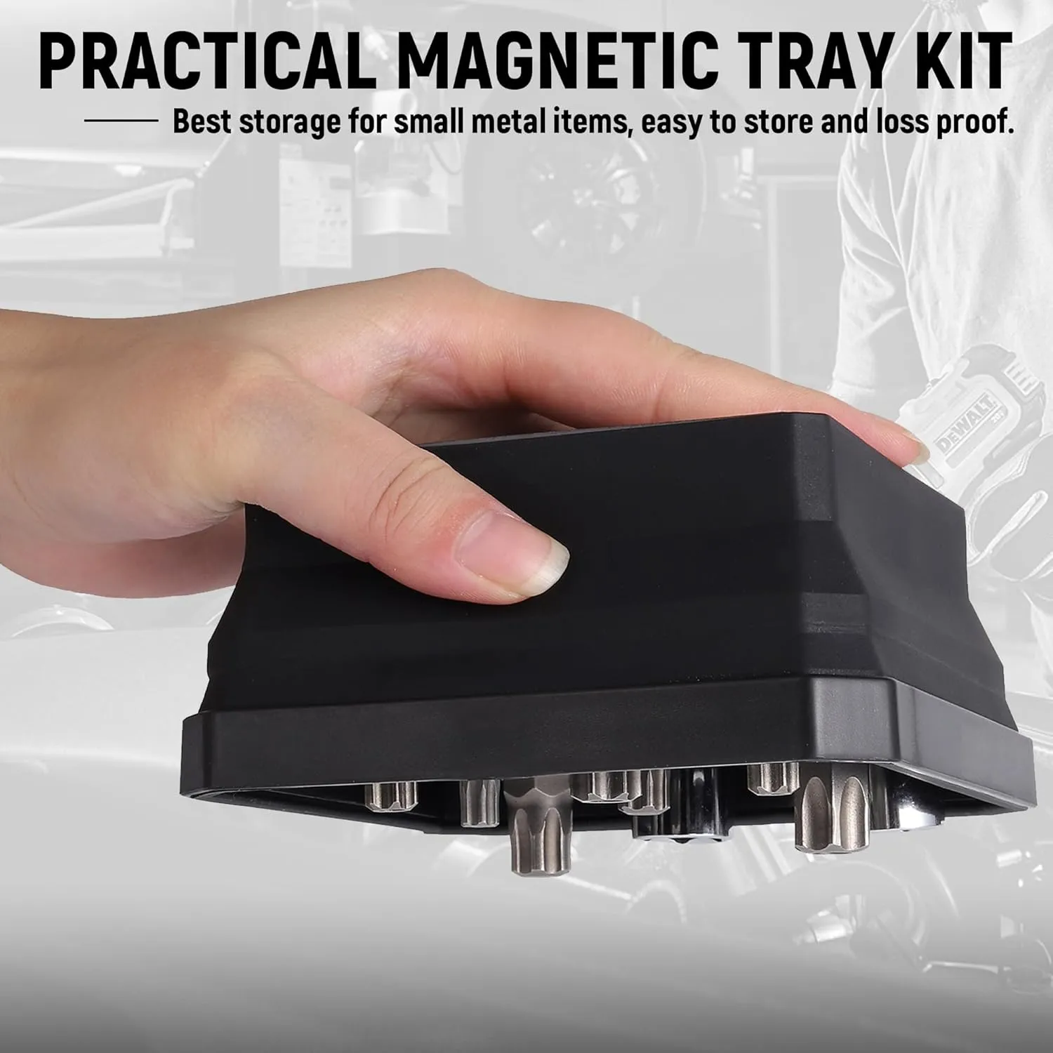 ALOANES Magnetic Parts Tray Set-Collapsible Magnetic Tool Tray Small Parts Organiser with Double Magnet, Magnetic Bowl for Fixing Nuts and Bolts (Black&Green)