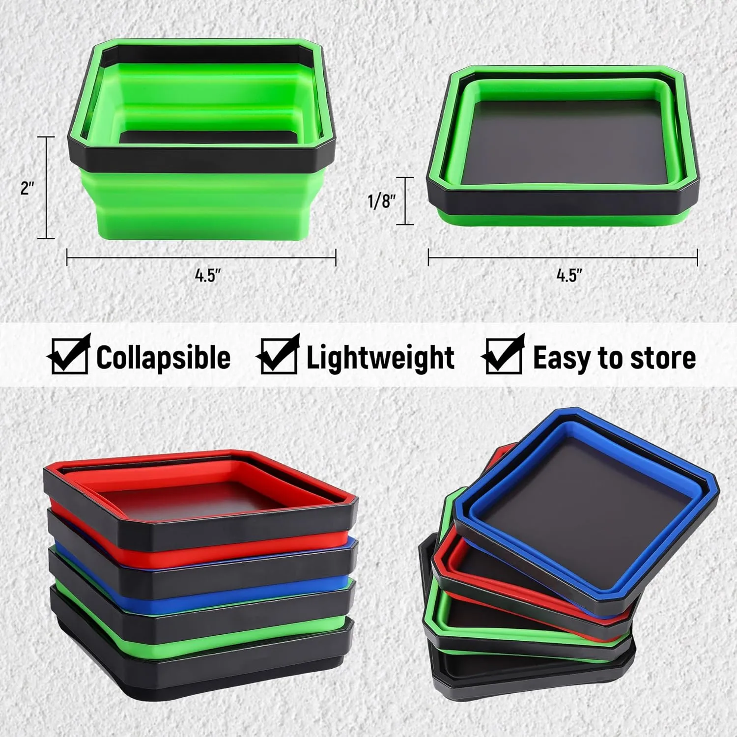 ALOANES Magnetic Parts Tray Set-Collapsible Magnetic Tool Tray Small Parts Organiser with Double Magnet, Magnetic Bowl for Fixing Nuts and Bolts (Black&Green)
