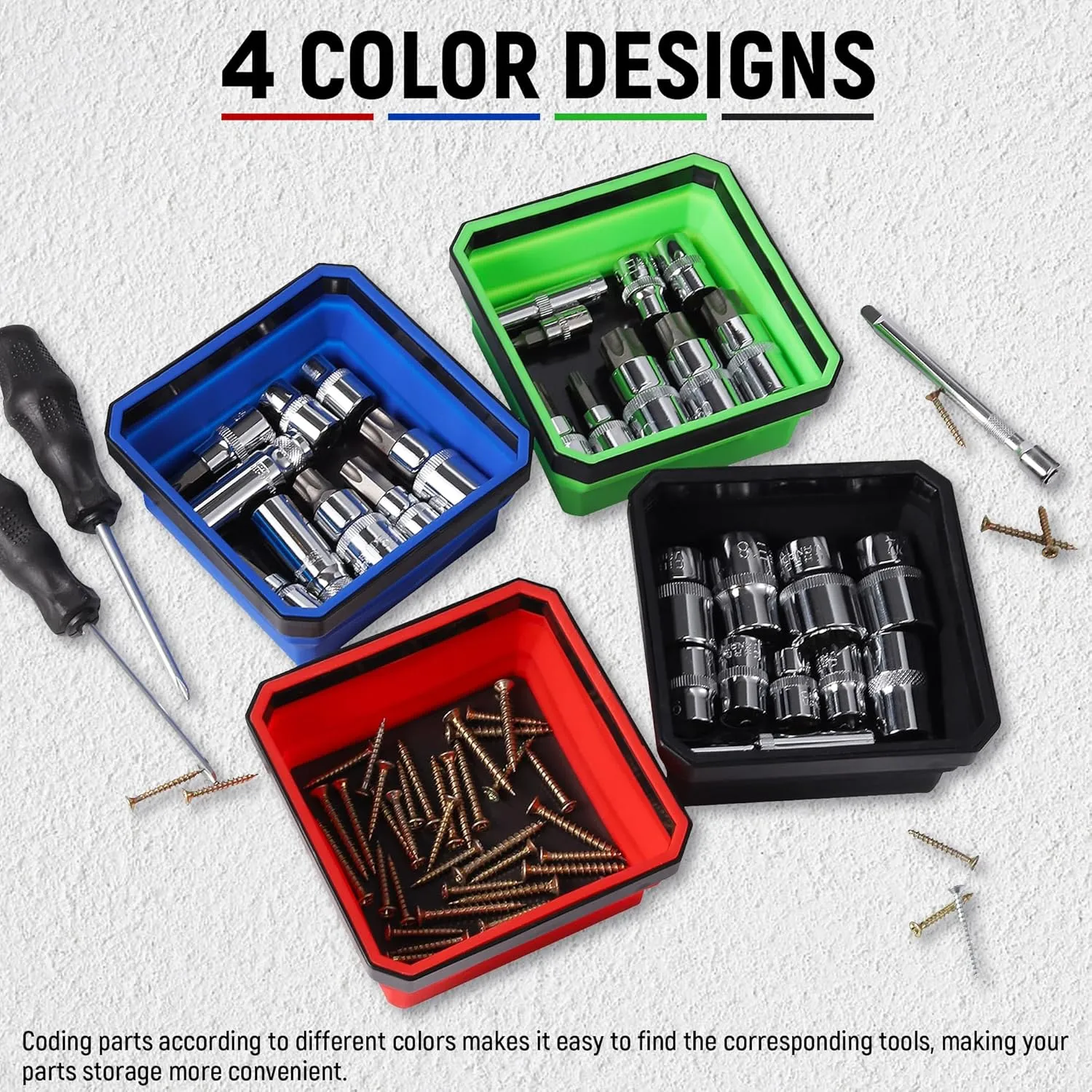 ALOANES Magnetic Parts Tray Set-Collapsible Magnetic Tool Tray Small Parts Organiser with Double Magnet, Magnetic Bowl for Fixing Nuts and Bolts (Black&Green)