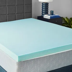 Amazon Basics Cooling Gel-Infused Memory Foam Mattress Topper, CertiPUR-US Certified, 3 inches, Queen, Blue