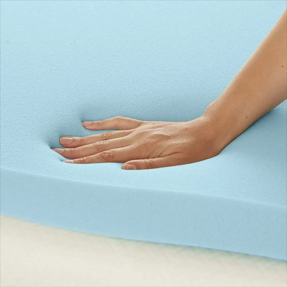 Amazon Basics Cooling Gel-Infused Memory Foam Mattress Topper, CertiPUR-US Certified, 3 inches, Queen, Blue