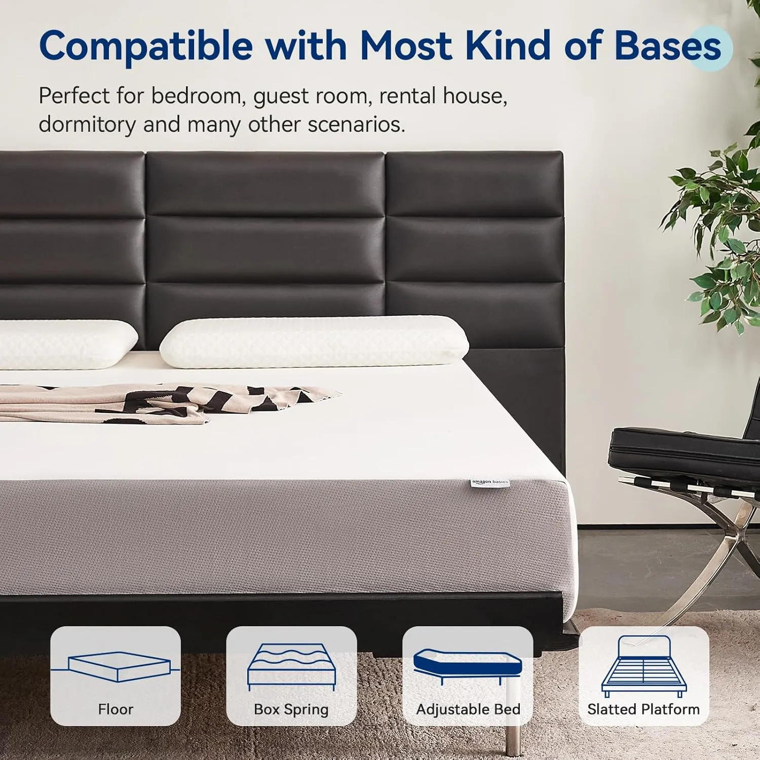 Amazon Basics Memory Foam Mattress, Medium Firm, 10 Inch, Twin, White/Grey