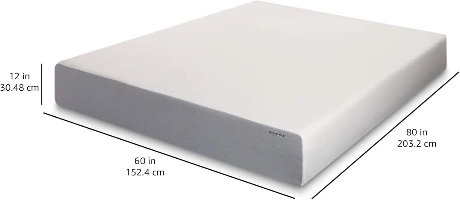 Amazon Basics Memory Foam Mattress, Medium Firm, 12 Inch, Queen, White/Grey