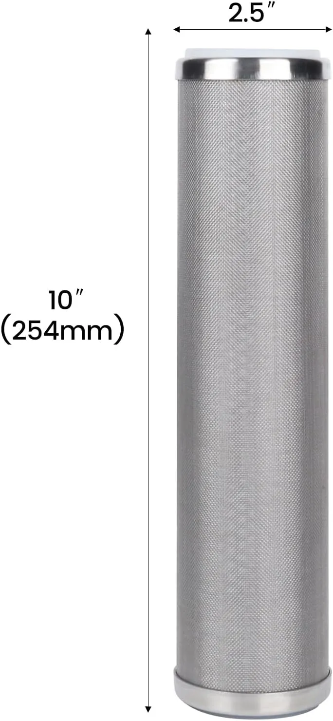 Amwater Stainless Steel Cleanable Wire Mesh Filter Cartridge 10”Length,2.5"OD(10 Micron)