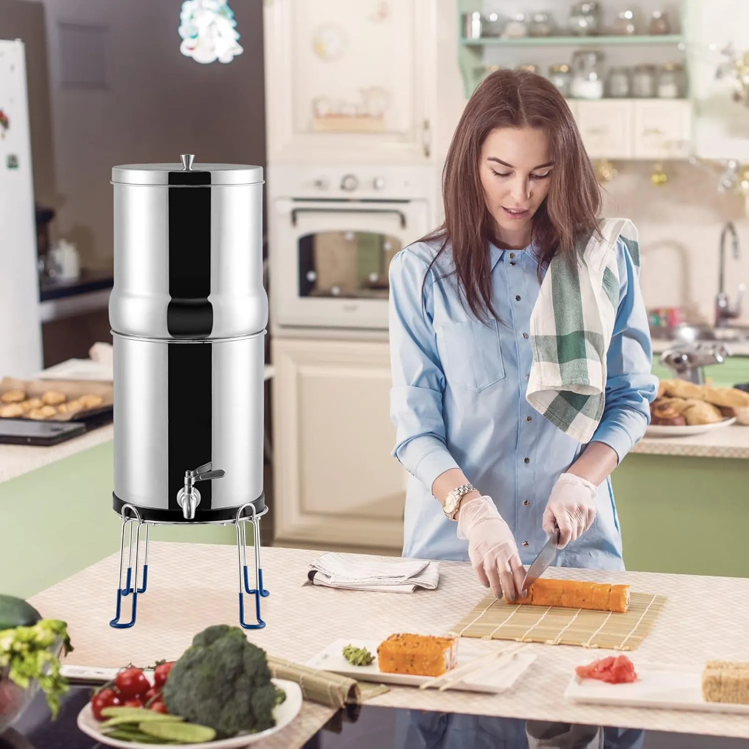 Amwater Water Filter Stand Compatible with Berkey/Purewell/Waterdrop/Doulton, 6 Inches Tall Stainless Steel Pitchers Countertop with Rubber Non-Slip, Works for Most Gravity-Fed Water Dispenser