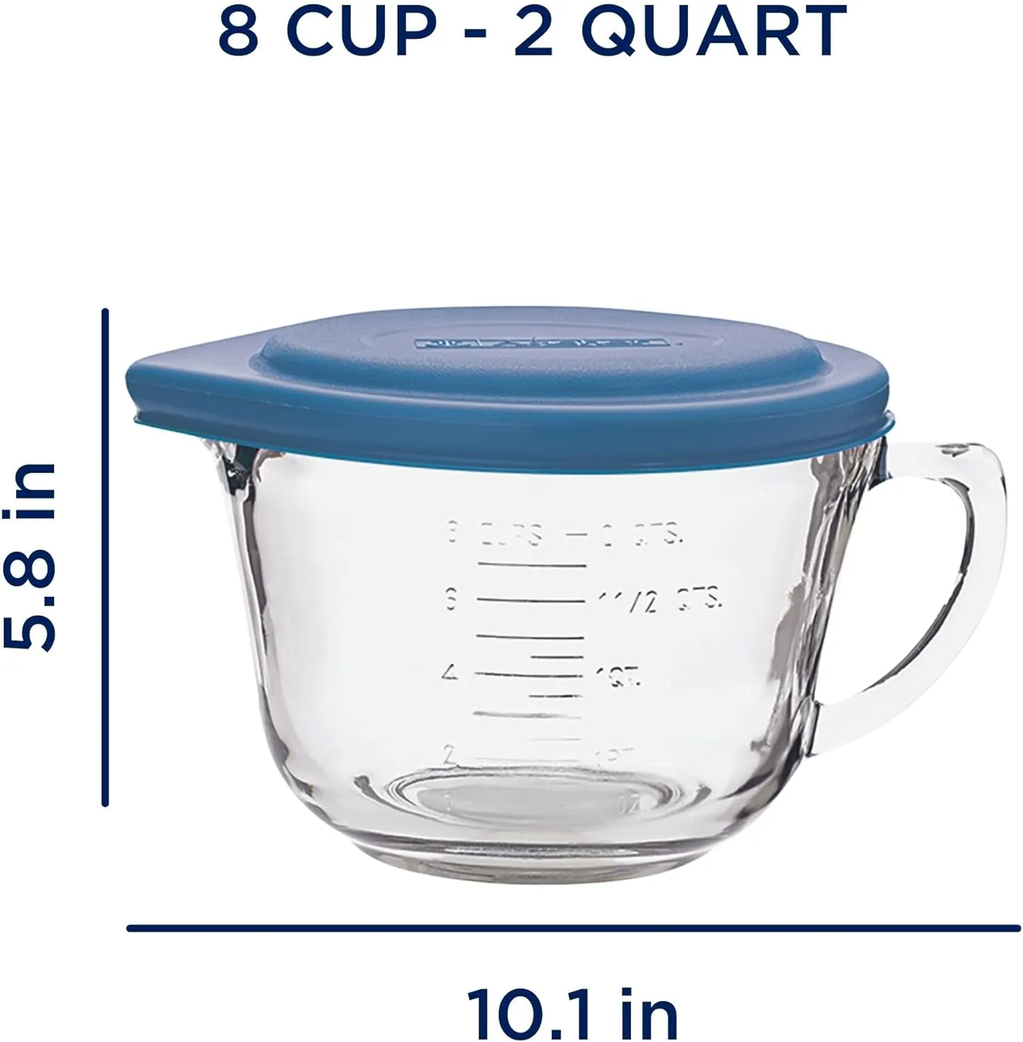 Anchor Hocking Batter Bowl, 2 Quart Glass Mixing Bowl with Blue Lid