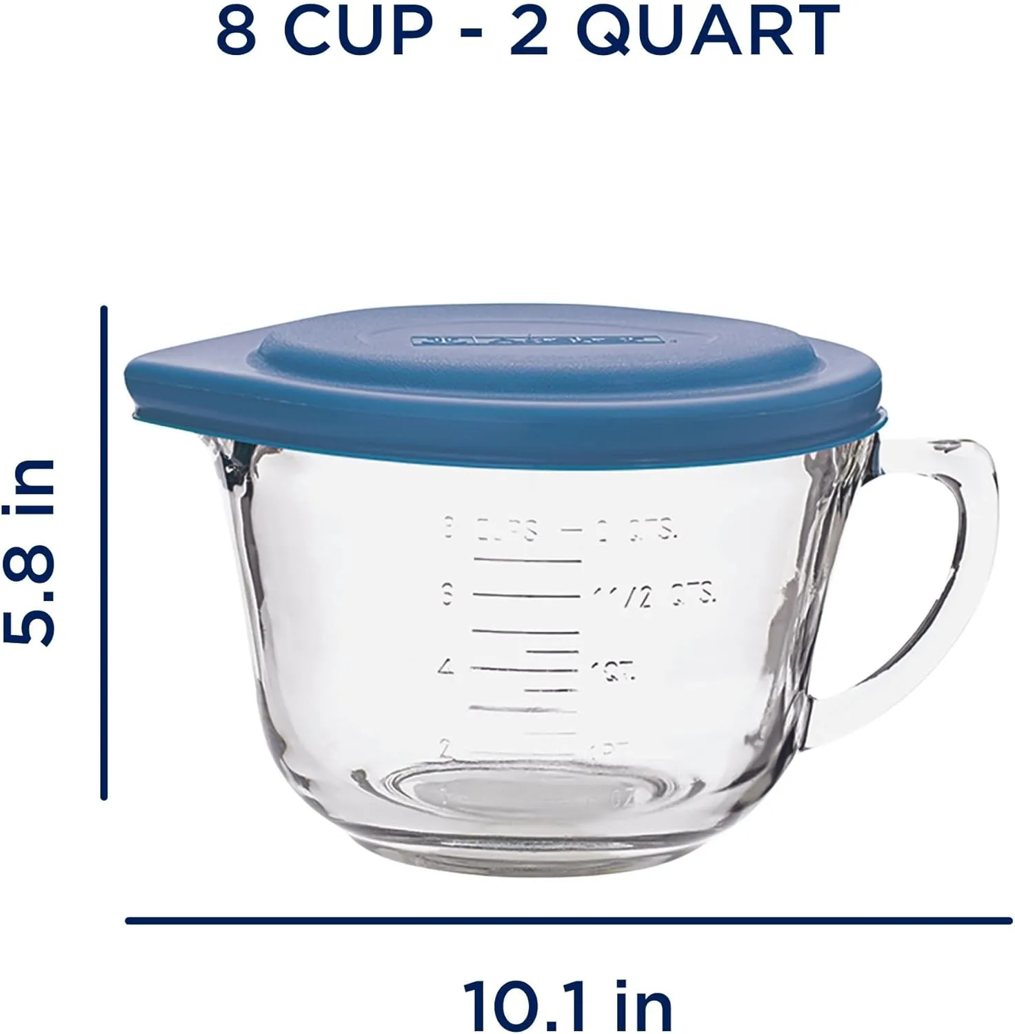 Anchor Hocking Batter Bowl, 2 Quart Glass Mixing Bowl with Blue Lid