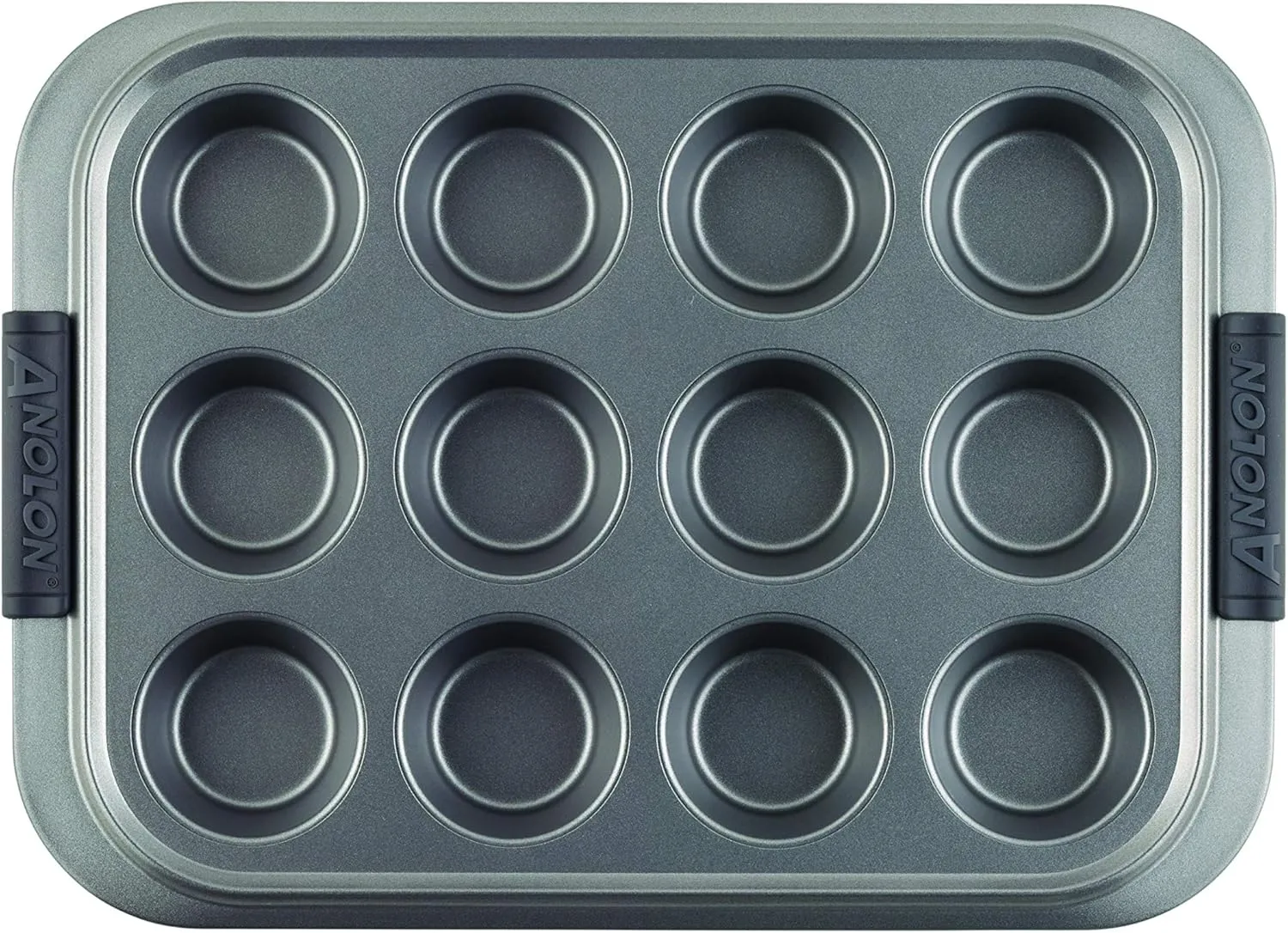 Anolon Advanced Muffin Nonstick 12-Cup Cupcake Tin With Silicone Grips, Gray,54710
