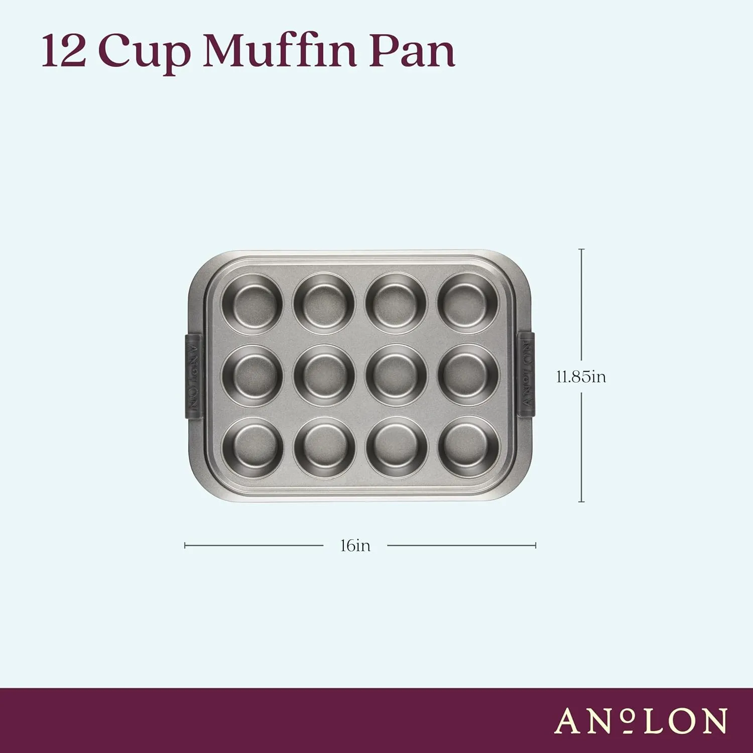 Anolon Advanced Muffin Nonstick 12-Cup Cupcake Tin With Silicone Grips, Gray,54710