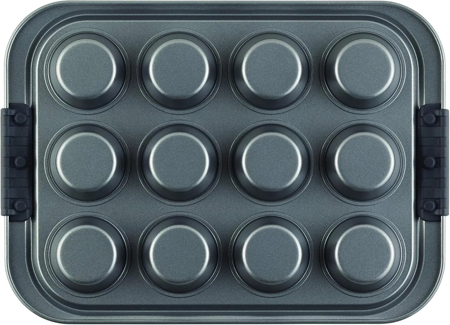 Anolon Advanced Muffin Nonstick 12-Cup Cupcake Tin With Silicone Grips, Gray,54710
