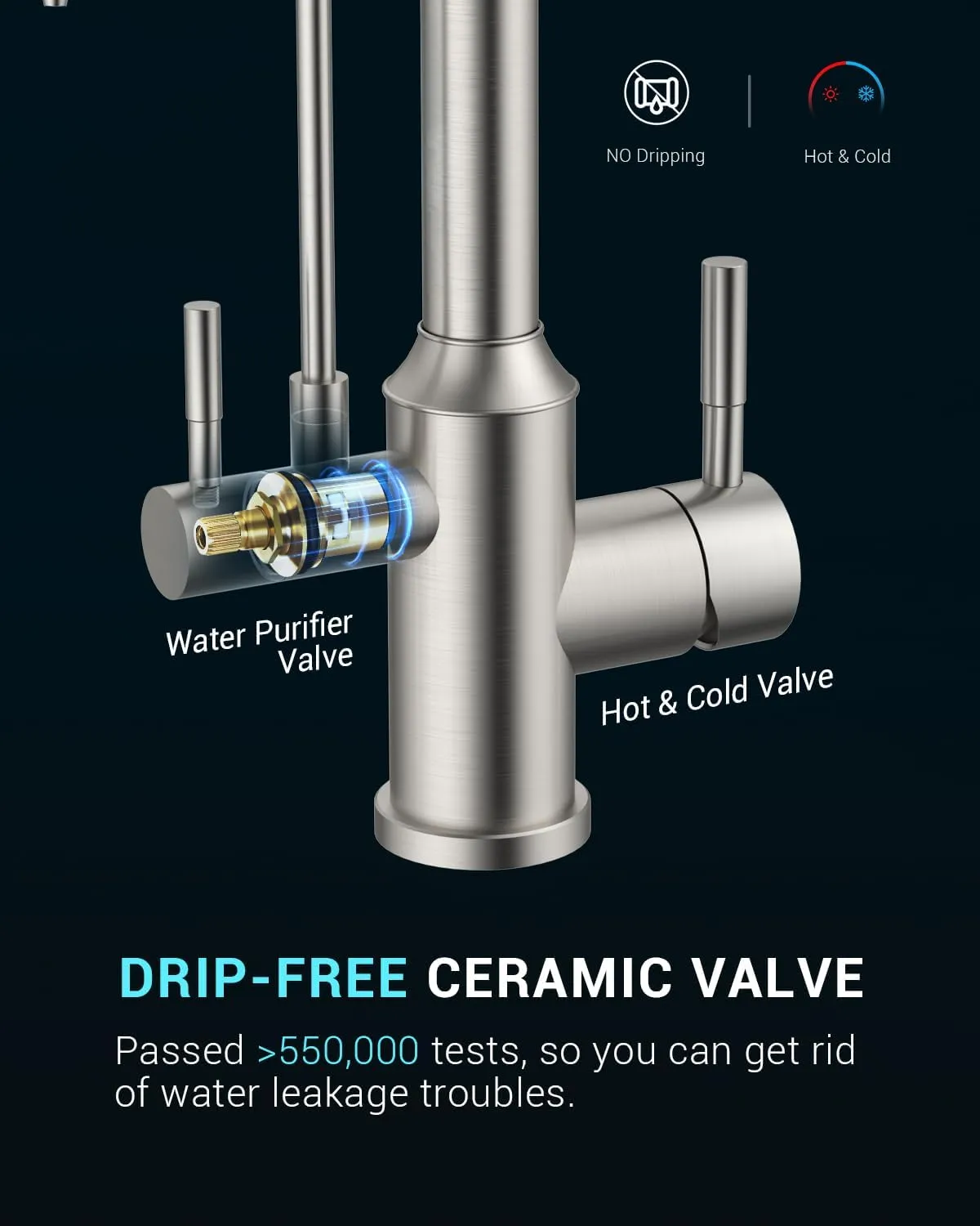 APPASO Kitchen Faucet with Water Filter, Pull Out 3 Way Sink Faucets with Sprayer, High Arch 2 Handle Faucet with Water Purifier - 3 in 1 Faucet Brushed Nickel (Without Water Filtration Device)