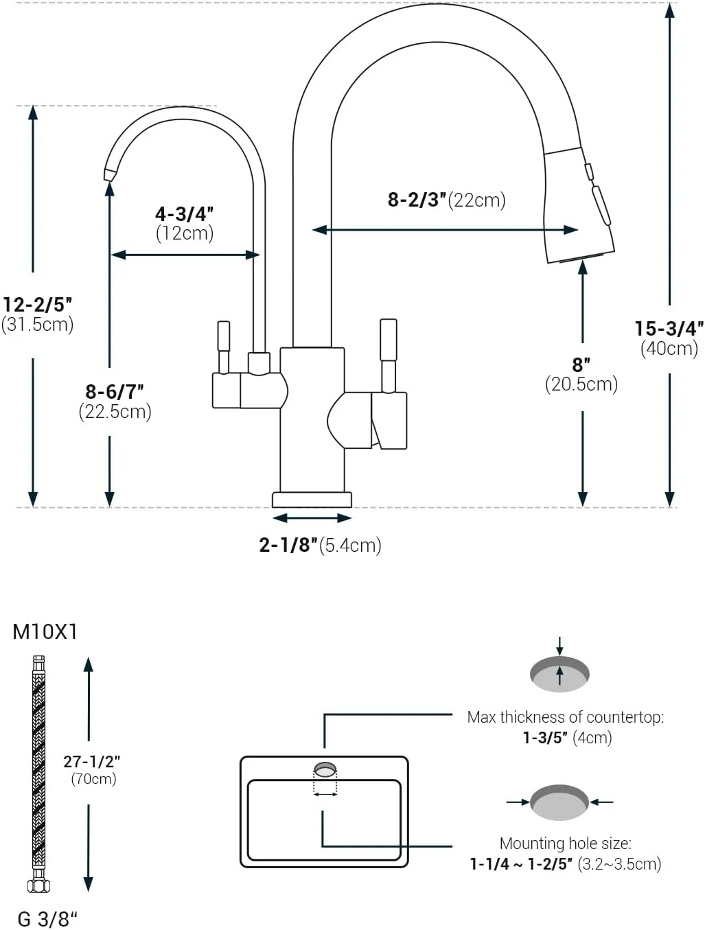 APPASO Kitchen Faucet with Water Filter, Pull Out 3 Way Sink Faucets with Sprayer, High Arch 2 Handle Faucet with Water Purifier - 3 in 1 Faucet Brushed Nickel (Without Water Filtration Device)