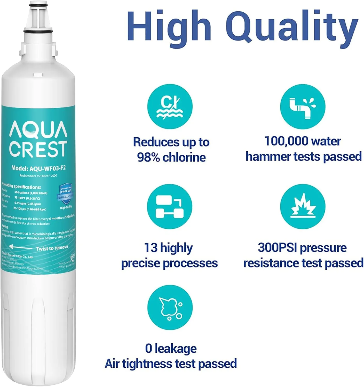 AQUA CREST F-2000, F-1000 Filter, Replacement for Sub-Zero 4204490, 4290510, Compatible with InSinkErator® F2000s, F-3000S, AquaPure AP Easy C-Complete, Sub Zero Water Filter Replacement, NSF/ANSI 42
