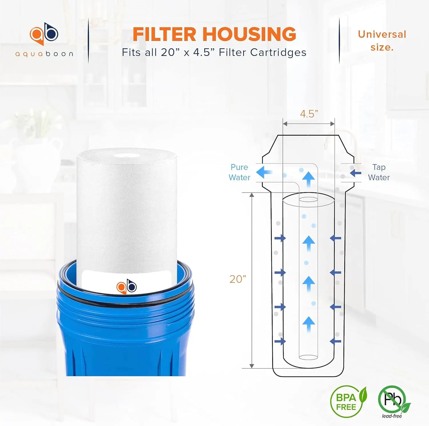 Aquaboon 5 Micron 20 x 4.5 Whole House Sediment Filter Cartridge 20 inch Water Filter Replacement Compatible with DGD-5005-20, FP25B, AP810-2, 2-Pack