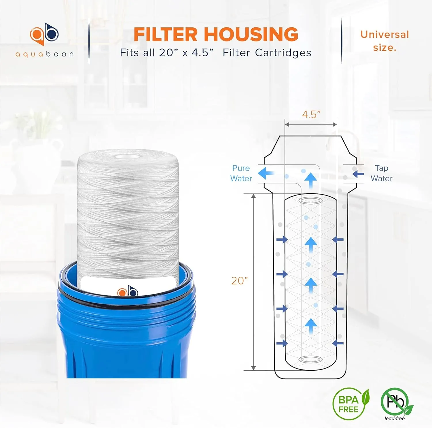 Aquaboon 5 Micron 20 x 4.5 Whole House String Wound Water Filter Replacement Cartridge for Well Water Filtration Compatible with WP5BB20P, 2-Pack
