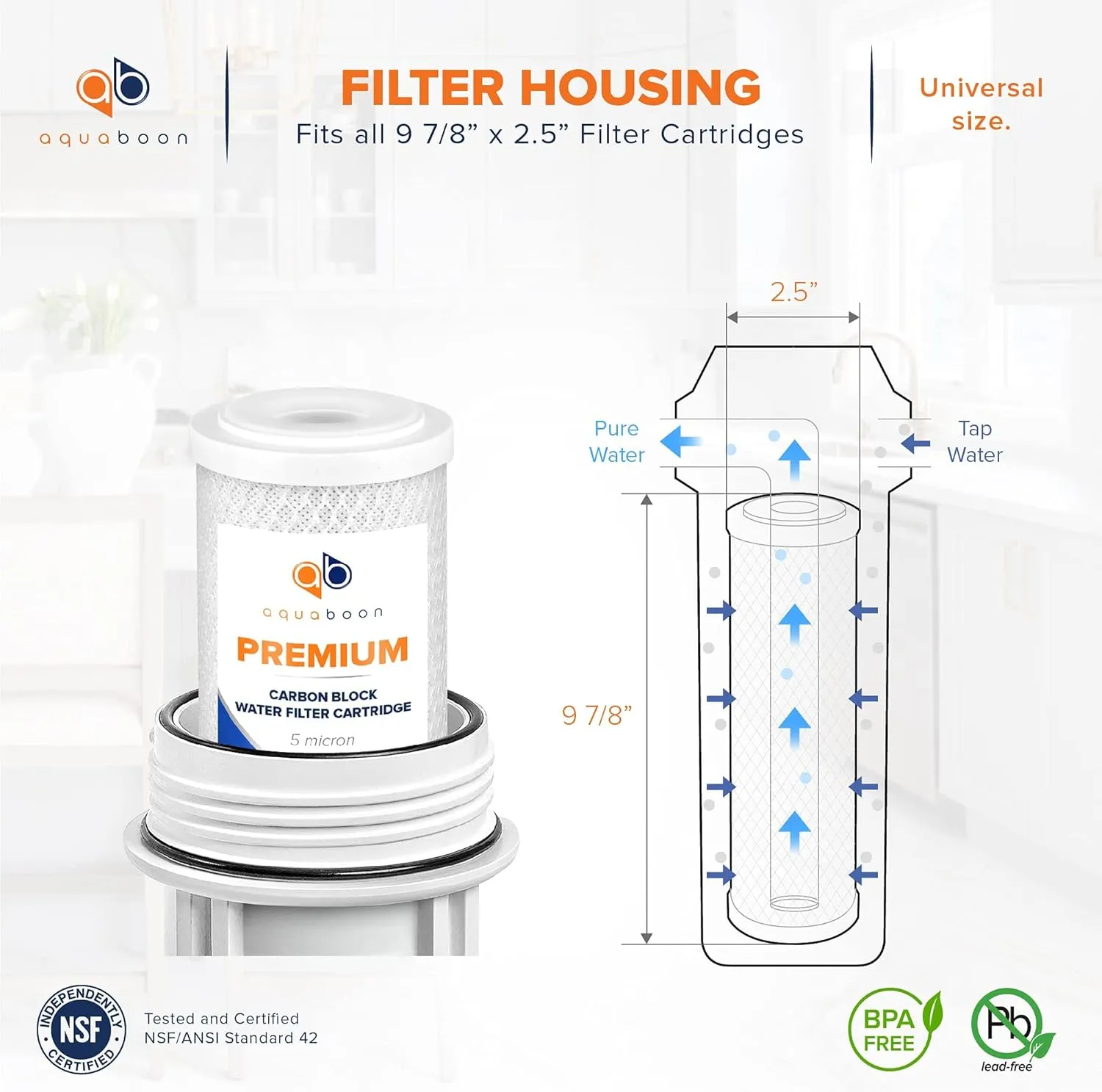 Aquaboon Premium 5 Micron Carbon Block Water Filter 10" x 2.5" – 25-Pack CTO Whole House Filters for Countertop & Under Sink Systems, Compatible with FXWTC