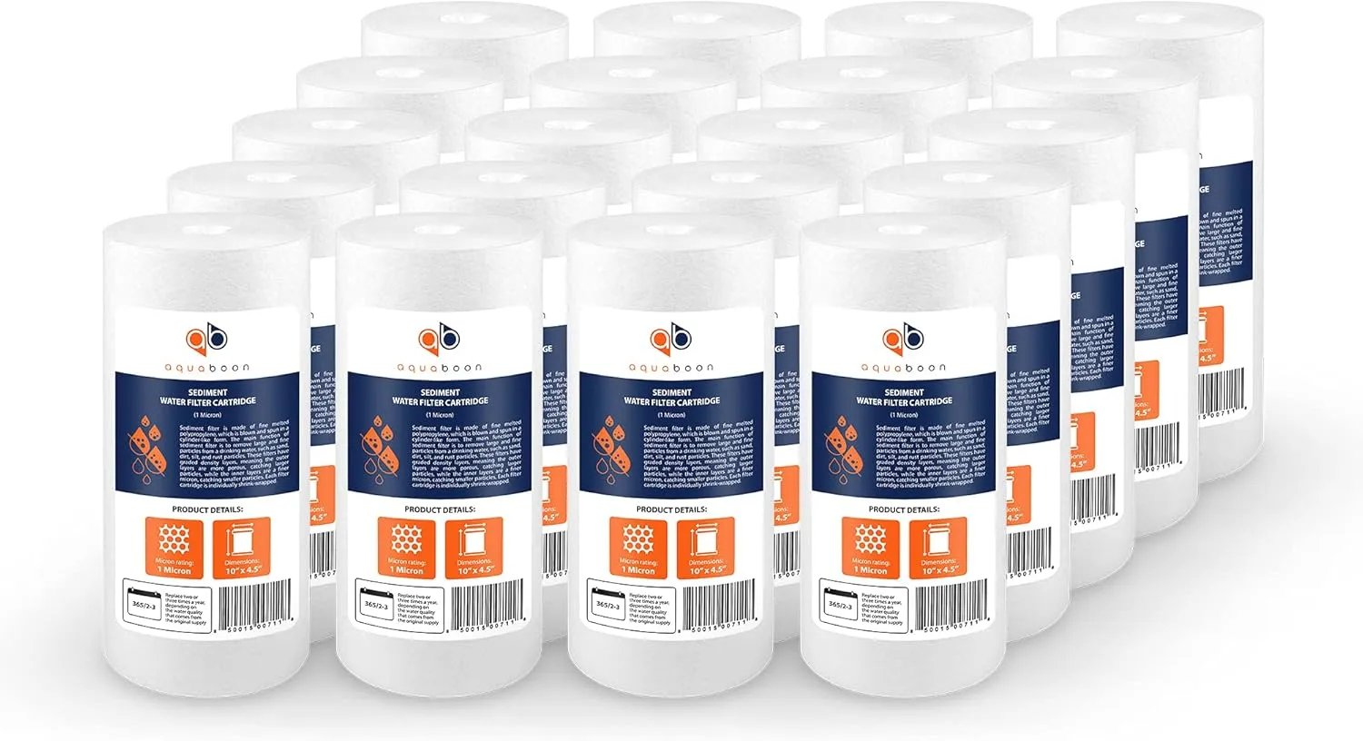 Aquaboon Whole House 1 Micron Water Filter 10 x 4.5 Against Sediment Water Filter Cartridge Replacement Compatible with DGD-5005, AP810, 20-Pack
